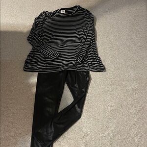 Black and White Striped Top and Black Leggings